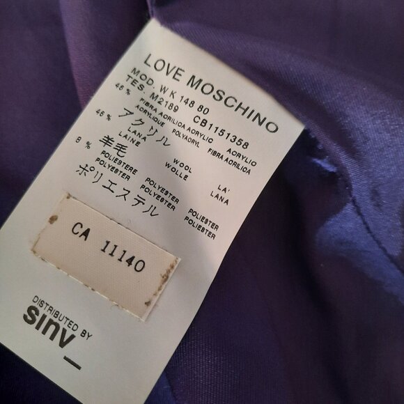 Love Moschino Coat Jacket US 6 Grey Purple Mid Length Big Collar Wool Blend - Picture 12 of 12